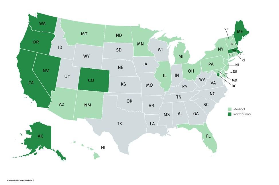 Industry at a Glance 2016 Projected State Counts of Legal Marijuana Markets