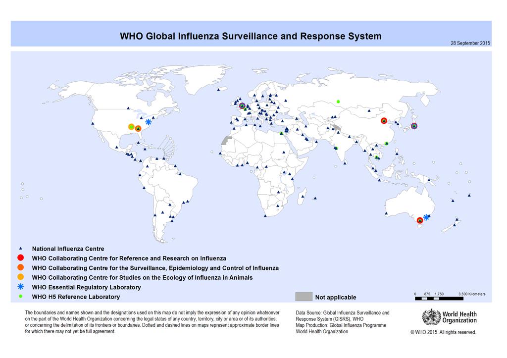 WHO GISRS network Oldest network in WHO: begun in 1952, 144 NIC s in 114 countries,