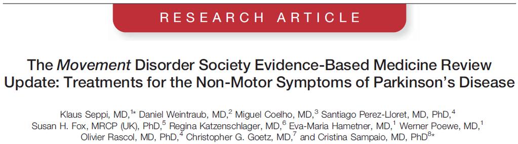 UPDATED: 2013: Treatments for Non-Motor Symptoms of PD