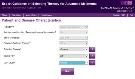 Therapeutic Decision Making in Advanced Melanoma: An Interactive Online Tool The CCO Advanced Melanoma Interactive Decision Support Tool