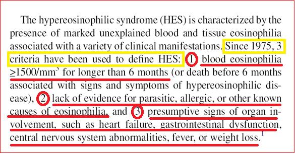 Hypereosinophilic Syndrome (HES) 1975 : Chusid described the first diagnostic