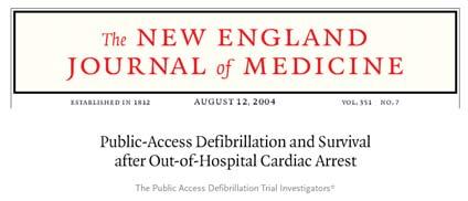 VF as initial arrest rhythm PAD-based studies: high and constant 1 8 6 4 2 VF Sites with AEDs had double the number of survivors than those without AEDs. Response plans in place at all sites.