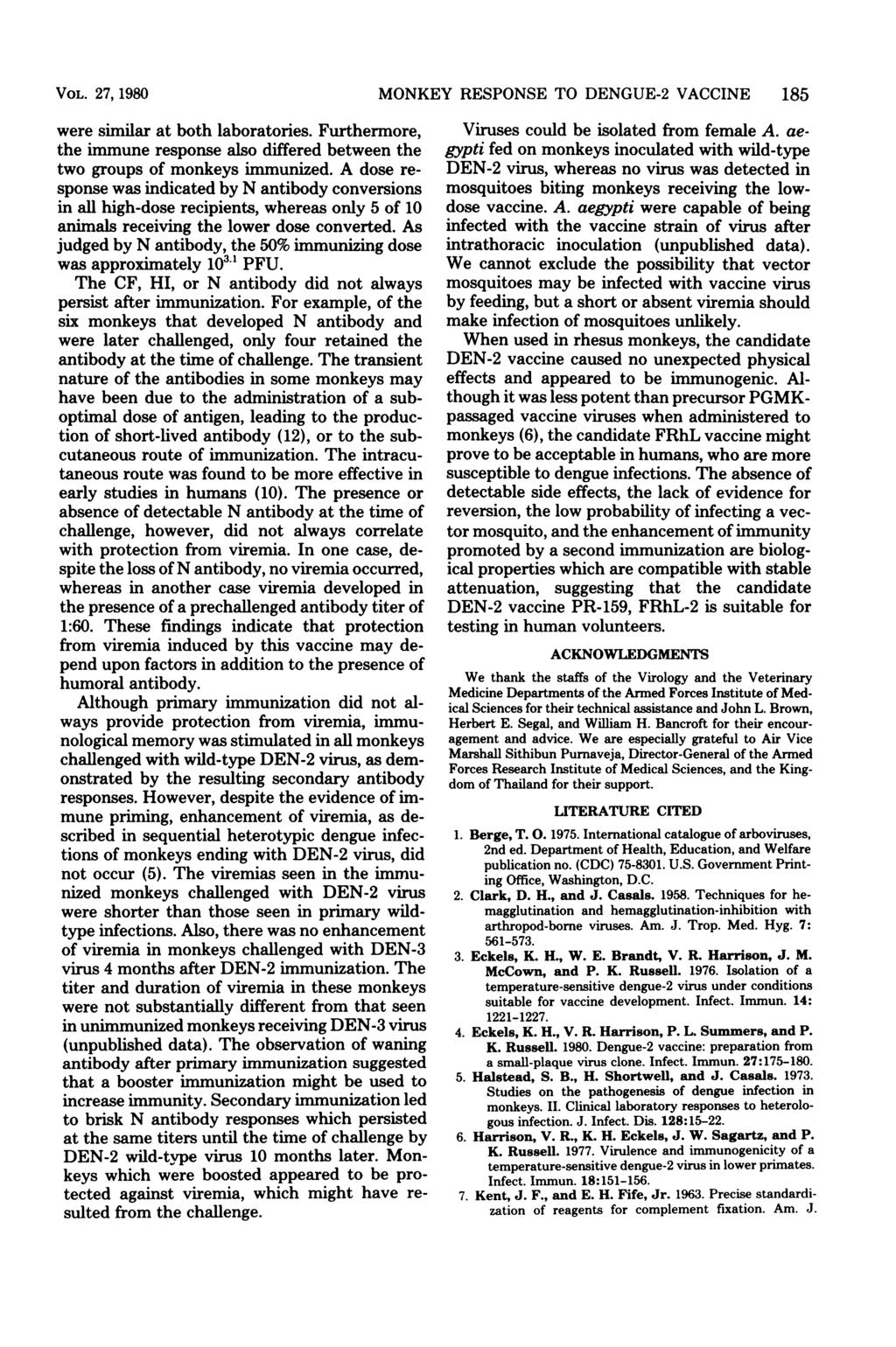 VOL. 27, 1980 were similar at both laboratories. Furthermore, the immune response also differed between the two groups of monkeys immunized.