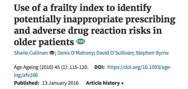 Inappropriate prescribing & adverse drug reactions in frailty If FI score >0.
