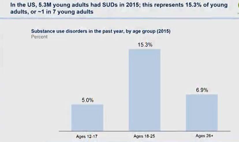 In the US, 5.3M young adults had SUDs in 2015; 15.