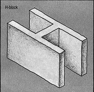 Construction solutions Possible solutions not in the locus of control of masons 1) light weight block 2) H block