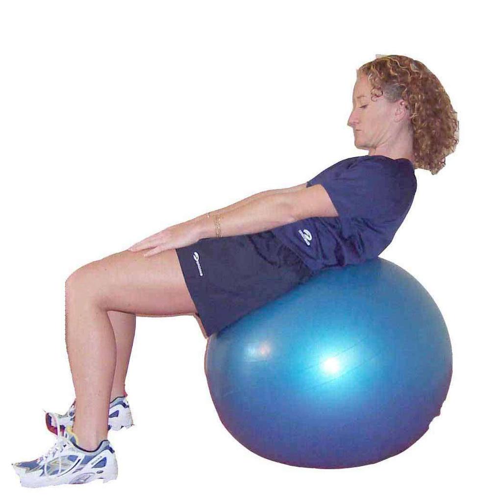 back on crest of the exercise ball Feet wide enough