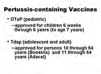 Several acellular pertussis vaccines have been developed for different age groups; these contain different pertussis components in varying concentrations.