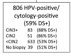 p16/ki67 dual stain cytology for detection of precancer in HPV-positive women Wentzensen N et al JNCI 2015;107 (12) ASCUS 383 (25.