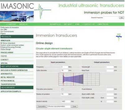 13 Design notes for immersion transducers Online design On this page of our website, you can do an on-line simulation of the main characteristics of the