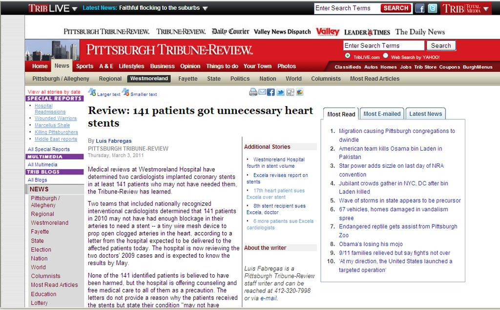 Bad News Sells and Now: PA, TX, LA, MD and FL Hospital Chain Inquiry Cited Unnecessary Cardiac