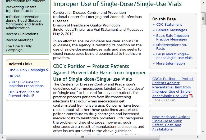 Improper Use of Single Dose Vials www.cdc.