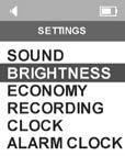 48 Brightness Menu (Display Brightness adjustment) 6 Select Settings section in Main Menu by using and navigation keys and