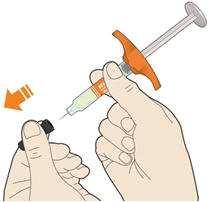 Step B: Give the injection Complete Step B after completing all steps in Step A Get ready for an injection 1. Pull off the needle cap.