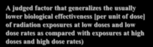 usually lower biological effectiveness [per unit of dose] of radiation exposures at low