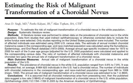 published 2009 Nevus Growth to Melanoma Th > 2 mm Fluid Symptoms Orange pigment