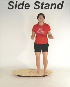 stance Grip front toes on end of board and lift back heel