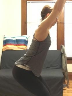 6 Version at the wall [* derived from an exercise taught by Ellen McKenzie at the Yoga Sangha]: Set up in Tadasana: Come to Tadasana with the back to the wall with the heels lined up underneath the