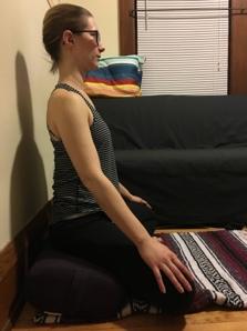 Version standing [* derived from an exercise taught by Ellen McKenzie at the Yoga Sangha]: Set up in Utkatasana: Come into Utkatasana.