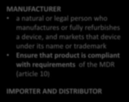 Key actors of the medical devices NATIONAL COMPETENT AUTHORITY Responsible for market surveillance and / or vigilance (ex: materiovigilance, product classification, control of advertisement )