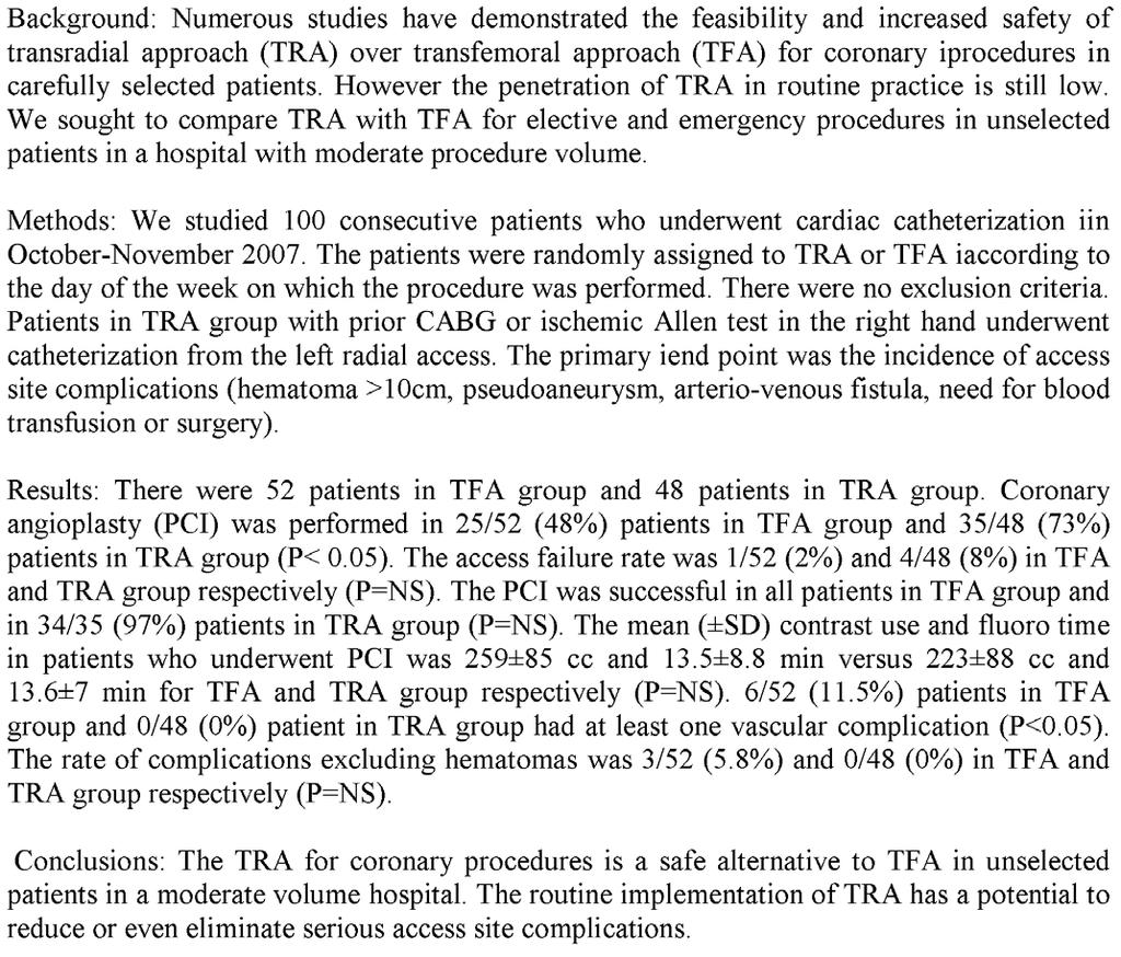 Transradial Access for Coronary Procedures in a Moderate Volume Hospital: a Potential for Eliminating Serious Access Site Complications?