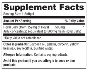ROYAL JELLY Product Name: Royal Jelly Product Numbers: VNV269 Product Count: 60/CT Product Form: Softgels Sizes Available: 60 Softgels Royal jelly is a thick, creamy substance secreted by the