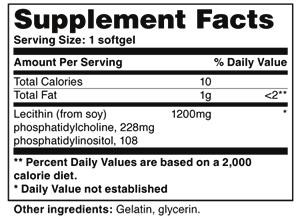 LECITHIN 1200 MG Product Name: Lecithin 1200 mg Product Numbers: VNV274 Product Count: 120/CT Product Form: Softgels Sizes Available: 120 Softgels Biochemically, Lecithin is a lipid material