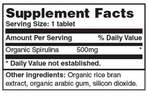 ORGANIC SPIRULINA Product Name: Organic Spirulina Product Numbers: VNV900 Product Count: 60/CT Product Form: Tablets Sizes Available: 60 Tabs Spirulina (arthrospira platensis) is a genus of