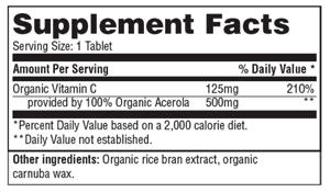 ORGANIC ACEROLA TAB Product Name: Organic Acerola Tab Product Numbers: VNV902 Product Count: 60/CT Product Form: Tablets Sizes Available: 60 Tabs Our Organic Acerola has been formulated to deliver an