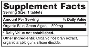 ORGANIC BLUE GREEN ALGAE Product Name: Organic Blue Green Algae Product Numbers: VNV911 Product Count: 60/CT Product Form: Tablets Sizes Available: 60 Tabs Our Organic Blue Green Algae comes from