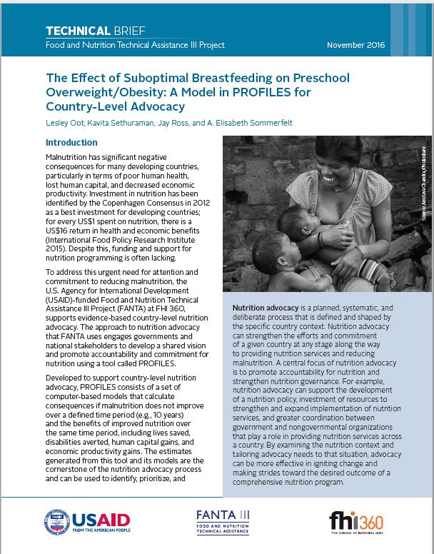 The Effect of Suboptimal Breastfeeding on Preschool Overweight/Obesity: A Model