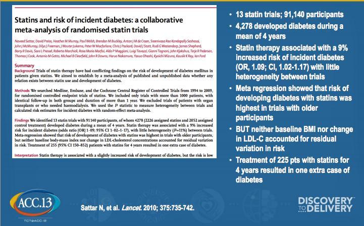 Statins -- Risk of Diabetes: 13 Trials; 91, 140 Non-Diabetic patients Treatment