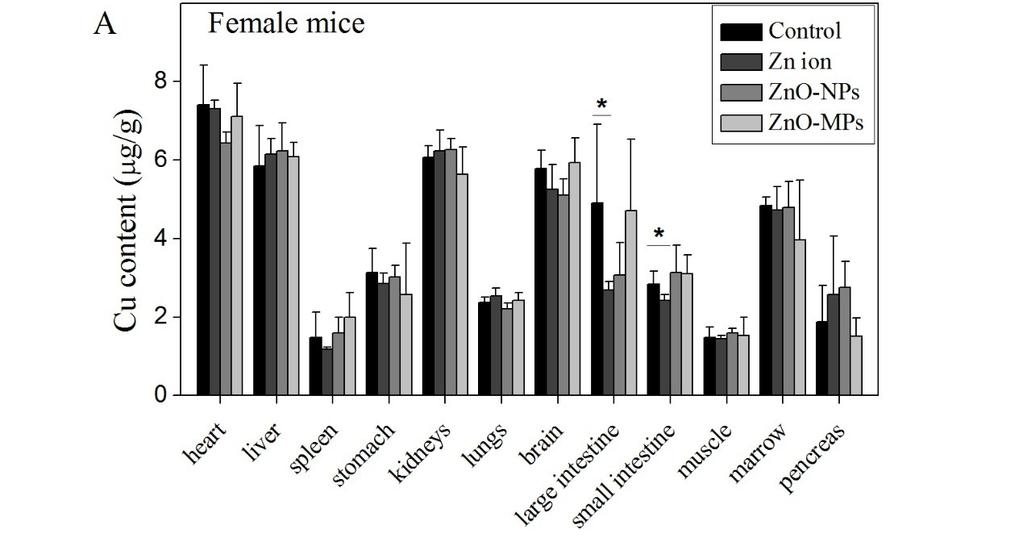 5. Copper distribution in mice after exposed to zinc oxide particles and zinc ion Fig.