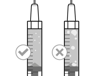Step 6. Remove air bubbles Keep the needle in the vial and check the syringe for larger air bubbles. Large air bubble can reduce the dose you receive.
