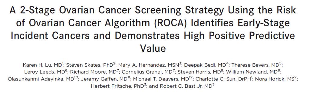 Risk of Ovarian Cancer Algorithm Serial Ca125 values from 22,000 women in prior longitudinal studies used to determine change point for her own baseline