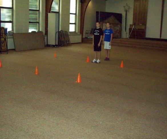 Training Area Set-up #1 I will typically set cones up in 2 rows about 5 yards apart with athletes lined up in multiple rows of 3 to 5 athletes per row.