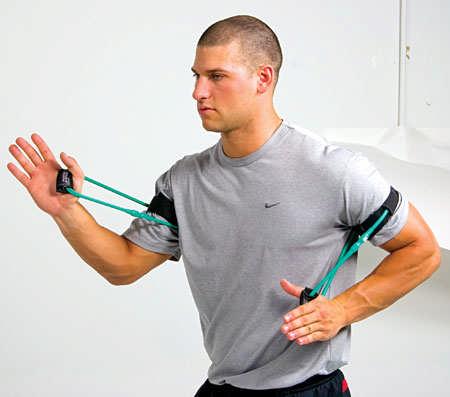 S.A.Q. Trainer - 2 lb. Resistance tubing connects upper arm with hand to encourage a correct bend in the elbow.