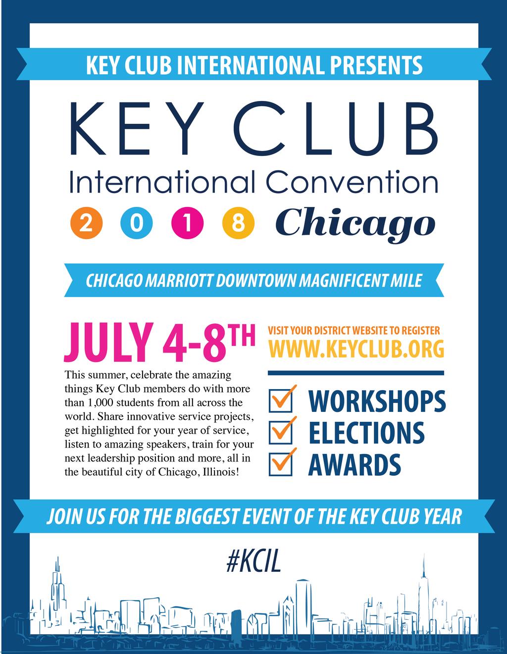 The BIGGEST event of the Key Club year is almost here! At this convention, we will be celebrating the amazing things Key Club members do with more than 1,500 students from all across the world.