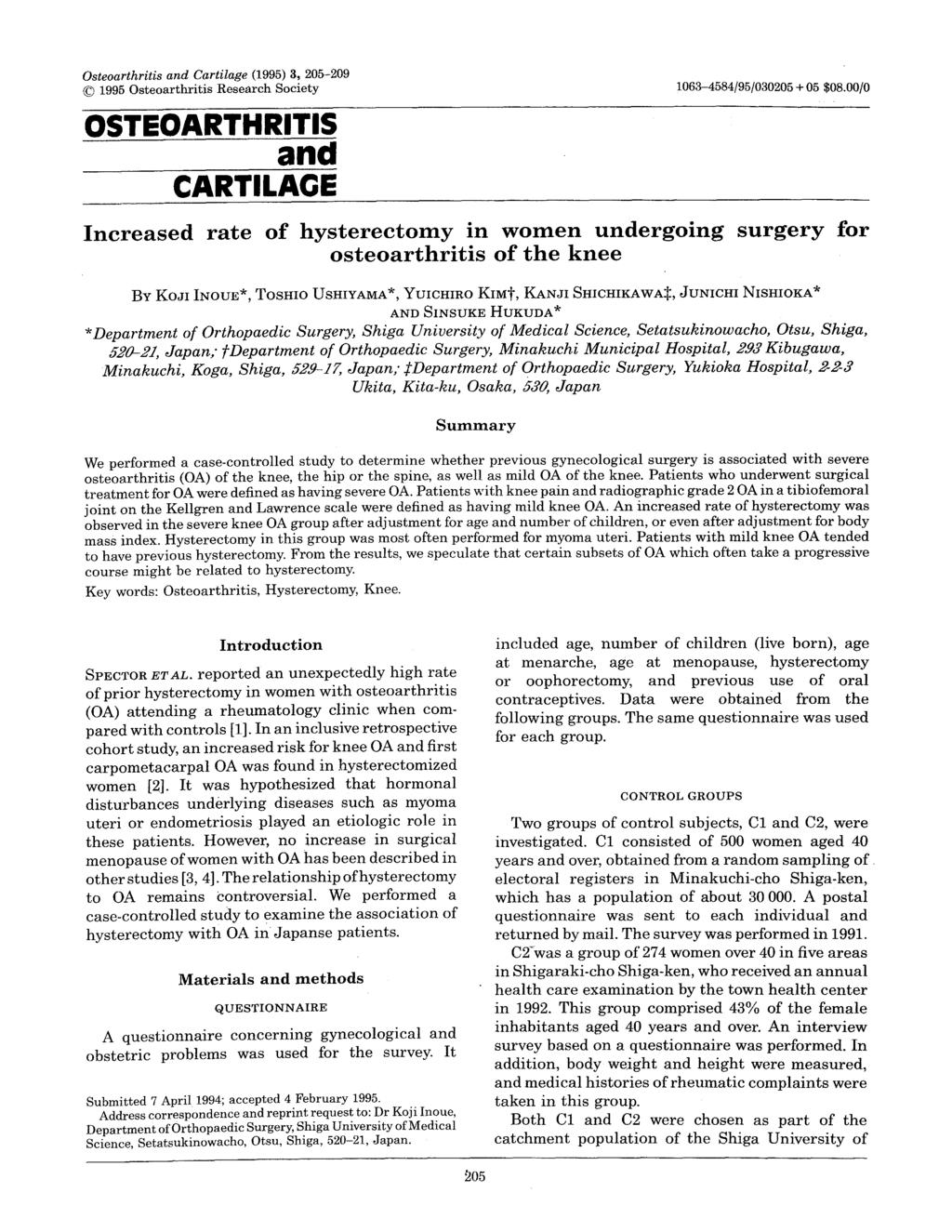 Osteoarthritis and Cartilage (1995) 3, 205-209 1995 Osteoarthritis Research Society 1063-4584/95/030205 + 05 $08.
