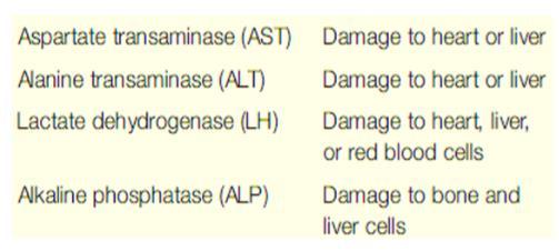 You have to memorise this table, and know each enzyme and the organ or the tissue which is damaged.