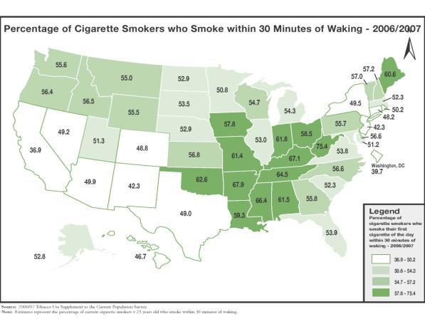 Percent Former Smokers Current Smoking Prevalence (%) Median Household Income and Current Smoking Prevalence, Ages 25+, by State United States, 26/27 3. 2. 1.