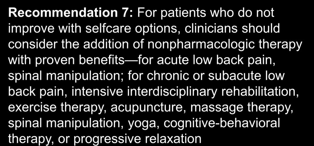 manipulation; for chronic or subacute low back pain, intensive interdisciplinary rehabilitation, exercise