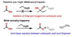 Reac%ons*of*Esters To 3º Alcohols: Grignard Addition R R C 3 tertiary alcohol with two or three identical alkyl groups cannot prepare 3º alcohols directly from carboxylic acids;