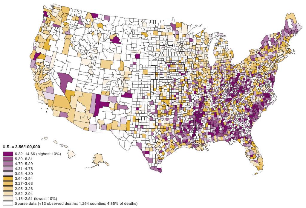Cervical Cancer Mortality Map for The U.S. Freeman HP, Wingrove BK.