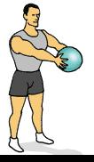 Medicine Ball Squat 1) Grasp medicine ball and hold out in front of you. 2) Start position: Stand with feet slightly wider than hip width apart. Knees should be slightly bent.
