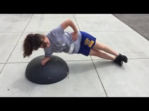Bosu Hip Workout Description: Keep the BOSU laying as a dome and then get into a side plank with your elbow on the BOSU.