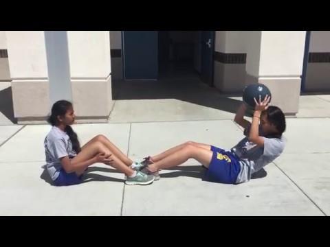 Medicine ball situps (partners) You ll need a partner for this station. First, find a place and sit down.