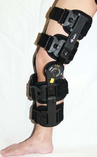 Lower Extremity Adjustable Knee Brace Our adjustable knee brace allows the user to adjust the length of the hinge bar for custom fitting.