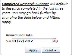 You can also choose the date range for the Investigator s Completed Research.