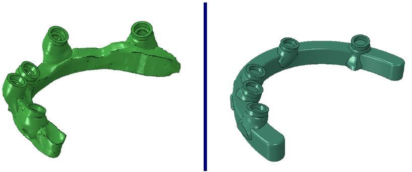 Figure 3 Original dental bar from Wisildent (left) versus the idealised geometry created for analysis (right).